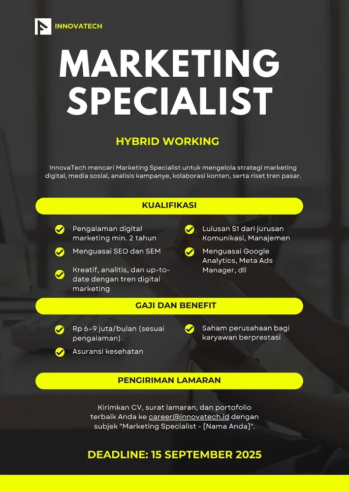 Iklan Lowongan Kerja Marketing Specialist