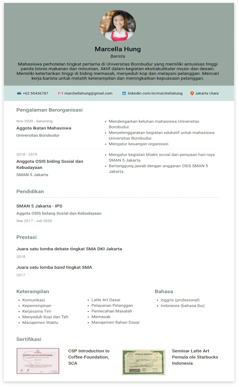 Contoh CV Barista Tanpa Pengalaman