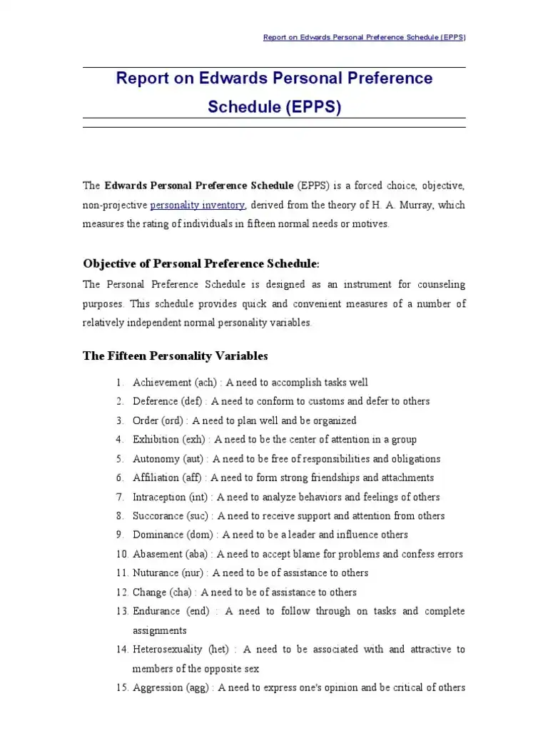 EPPS (Edwards Personal Preference Schedule)
